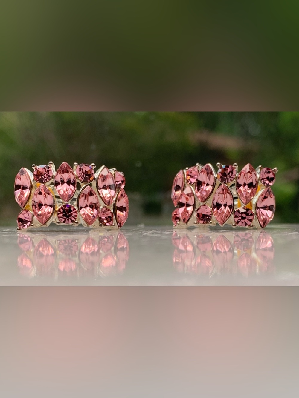 Vintage Pink Rhinestone Clip On Earrings Retro Mid Century